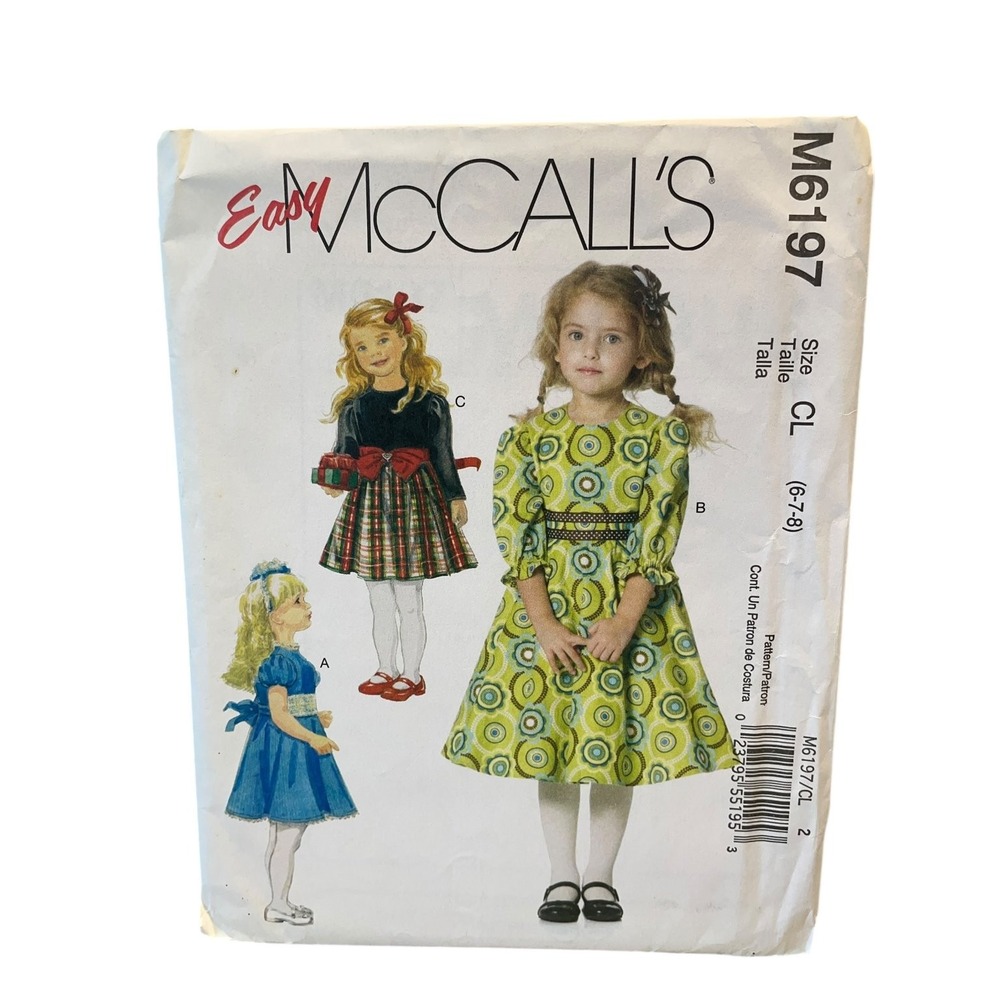 McCALL'S M6197 Girls' Dress Pattern Size CL 6-7-8 Vintage